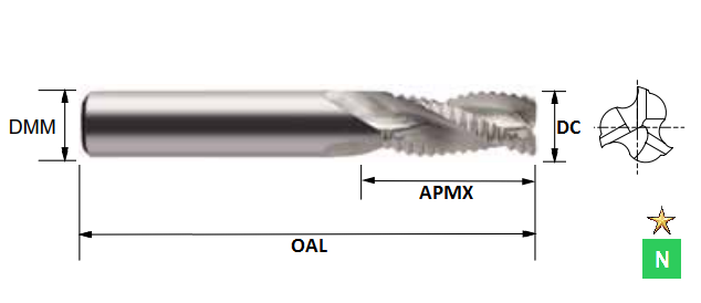14.0mm 3 Flute 30 Degree Roughing ALU-XP Carbide Slot Drill (Plain Shank)